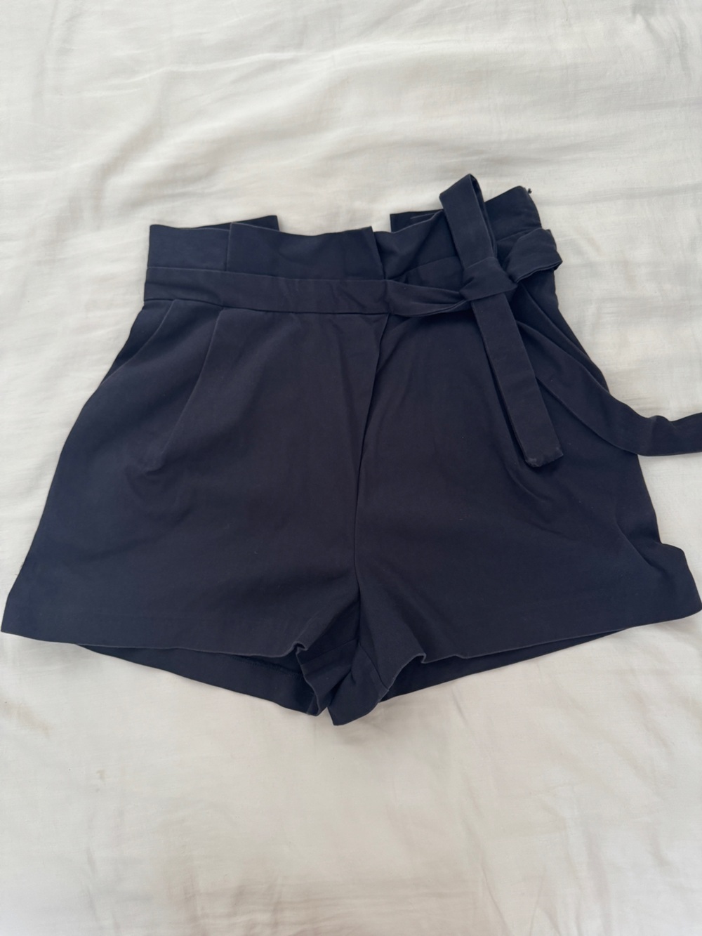 Zara Black High-Waist Tie Shorts